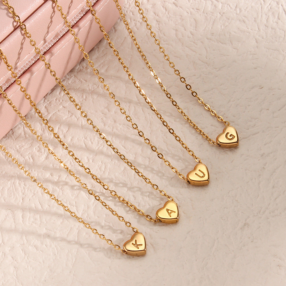 Wholesale heart-shaped jewelry stainless steel electroplated 18K gold letter necklace